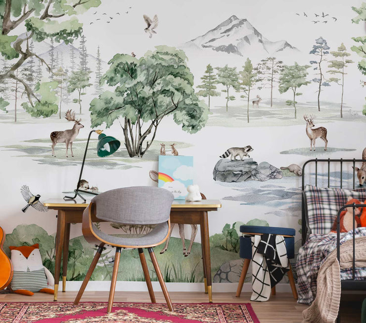 Papier Peint Forêt de Cerfs (Hiver)