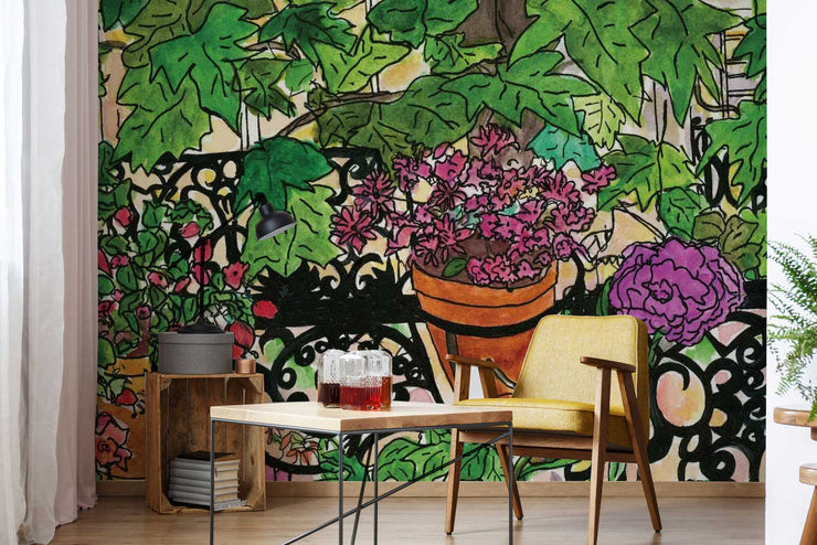 Papier Peint Terrasse en Fleurs