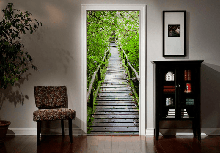 Décor de porte Sentier en bois à travers la forêt tropicale