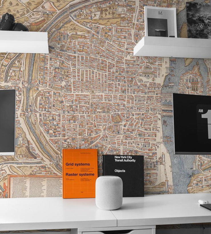 1550 Map of Paris in Color Wall Mural-Maps-Eazywallz