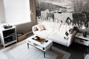 Horses on the Ranch Mural Wallpaper-Animals & Wildlife,Black & White-Eazywallz