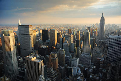 Manhattan skyscrapers at sunset Wall Mural-Cityscapes,Featured Category-Eazywallz