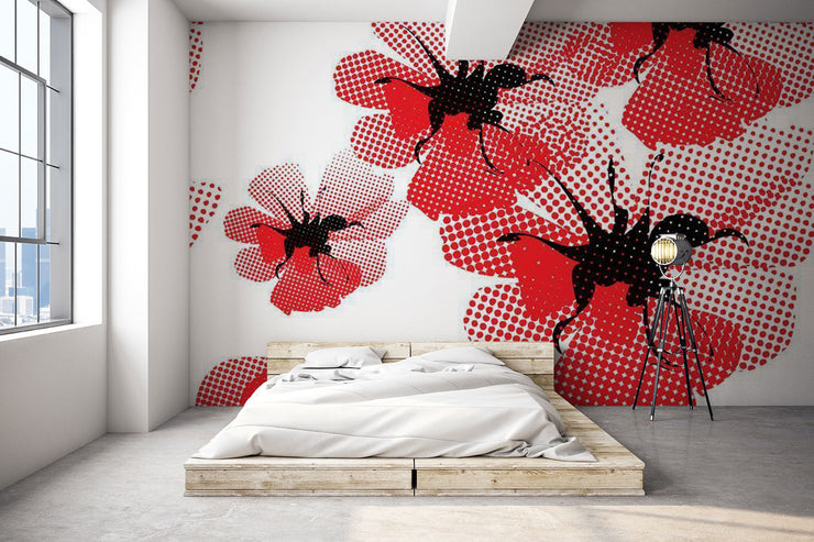 Retro Poppy Fields Pattern Wallpaper Mural