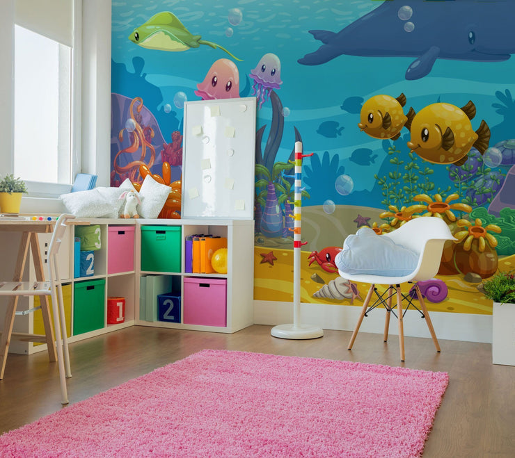 Under Water World Cartoon Wall Mural-Kids' Stuff-Eazywallz