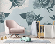 Blue Roses Pattern Wall Mural