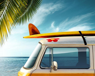 Vintage van at the beach Wall Mural-Landscapes & Nature,Sports,Vintage-Eazywallz